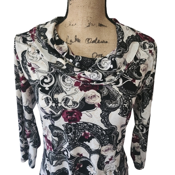 White House Black Market Floral Tunic Cowl Neck 3/4 Sleeve - Small - Picture 2 of 7